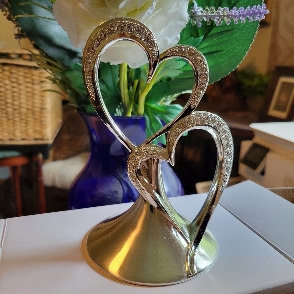 Sparkling Double Hearts Cake Topper